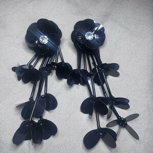 Black Floral Dangle Earrings